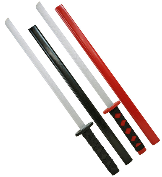 Set van 2 katana met schede ninja hout zwart en rood vooraanzicht – accessoires