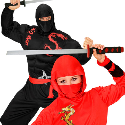 Set van 2 katana met schede ninja hout zwart en rood achterkant – accessoires