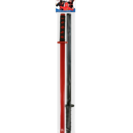 Set van 2 katana met schede ninja hout zwart en rood zijaanzicht – accessoires