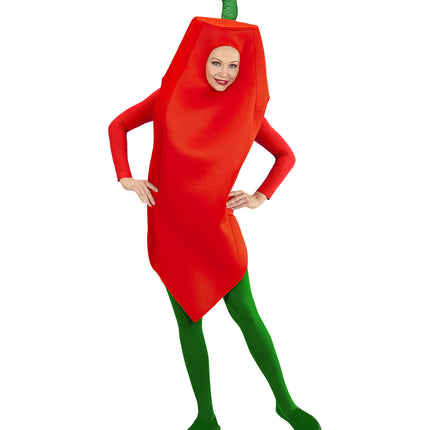 Chilipeper pak achterkant, grappig rode peper groente kostuum heren
