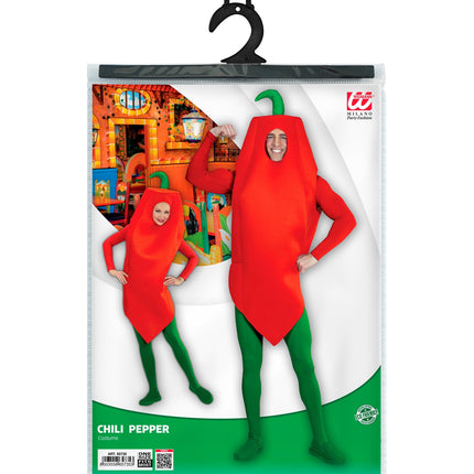 Chilipeper kostuum compleet, grappig rode peper groente verkleedpak volwassenen