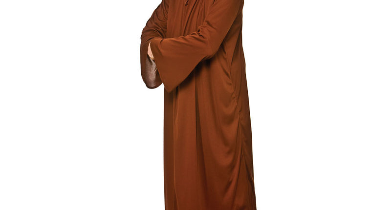 Monnik gewaad budget in bruin, lang model met capuchon over het gezicht en wijde mouwen, voor Halloween