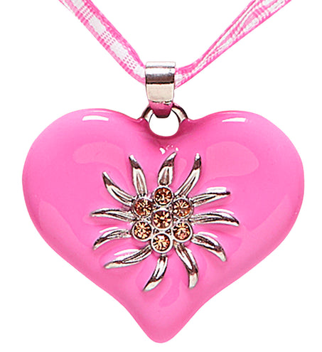 Halsketting met roze hart en edelweiss