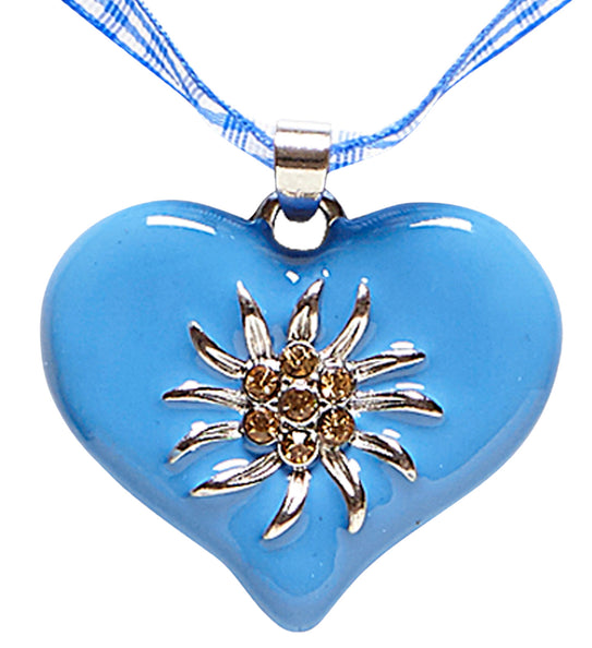 Halsketting met azuurblauw hart en edelweiss