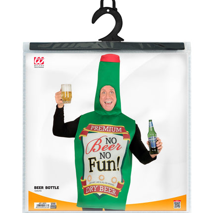 Bierfles kostuum unisex van Widmann in de verpakking, groen bierfles pak voor een bierfeest