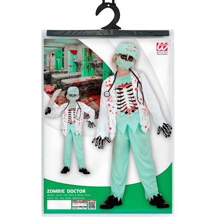 Verpakking zombie dokter pak kind met kindermaten 128, 140 en 158 cm