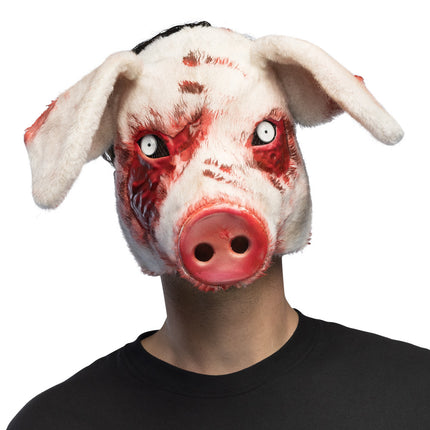 Pluchen halfmasker Bloederig varken roze Halloween Saw