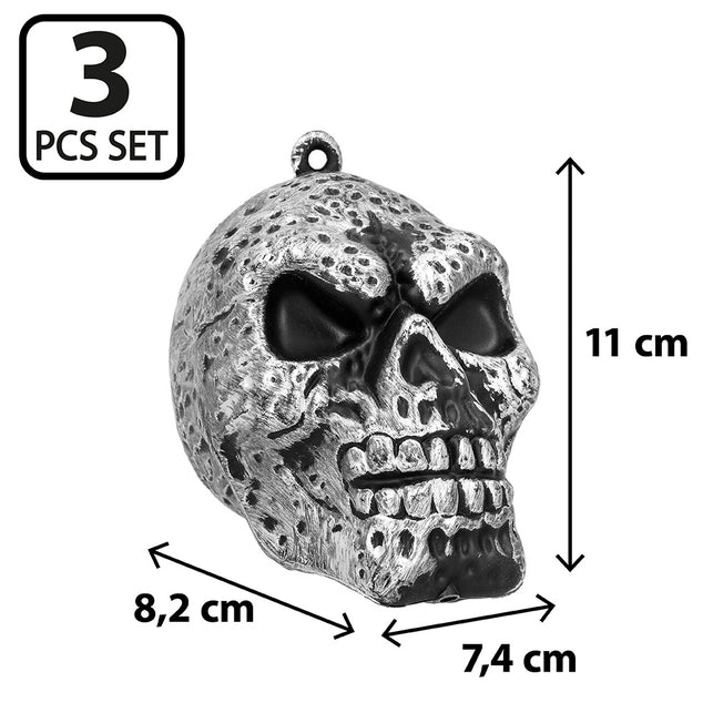 Set 3 schedels zilver detail