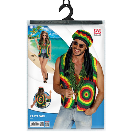 Rasta vest compleet, reggae Jamaica groen geel rood verkleedvest