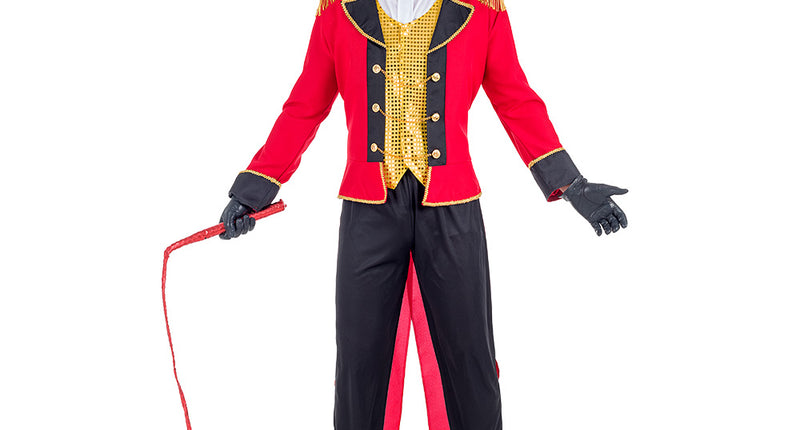 Kostuum Circus director ringmaster rood goud heren