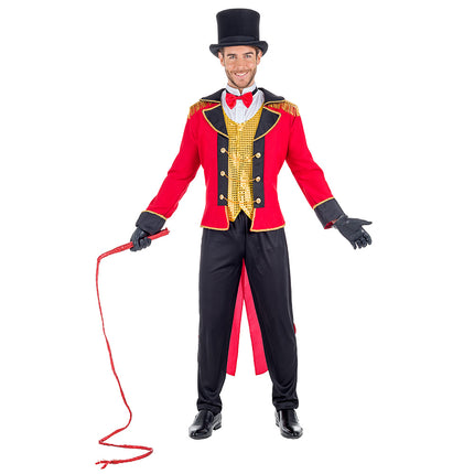 Kostuum Circus director ringmaster rood goud heren
