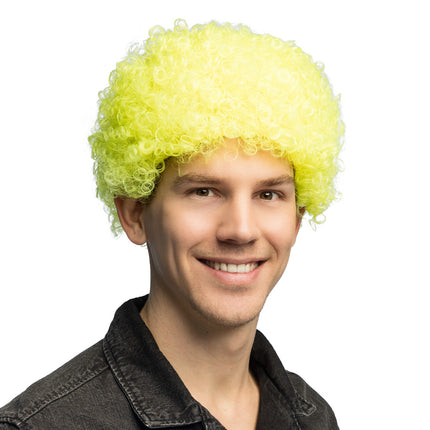 Pruik Curly neongeel UV — foto 2