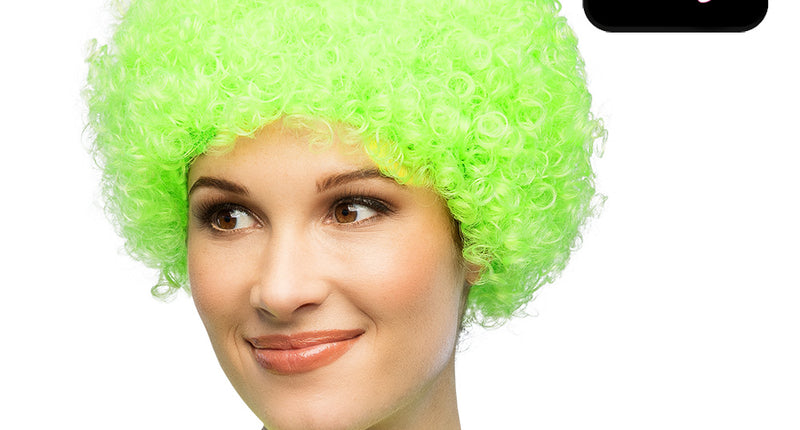 Pruik Curly neongroen UV