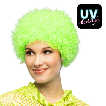 Pruik Curly neongroen UV