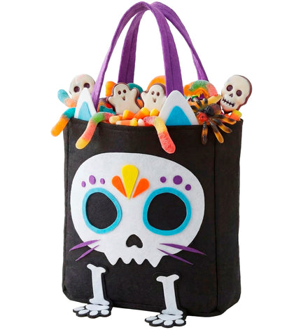 Tas trick-or-treat kat skelet vooraanzicht – verkleedkleding