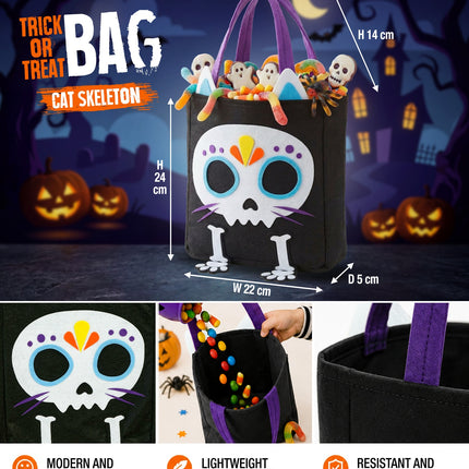 Tas trick-or-treat kat skelet totaalbeeld – verkleedkleding