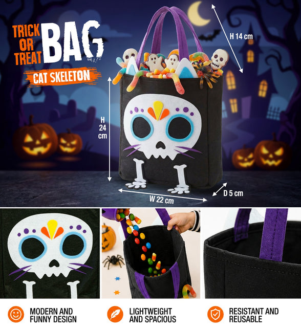 Tas trick-or-treat kat skelet totaalbeeld – verkleedkleding