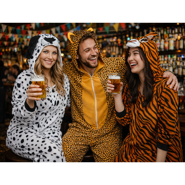 Wilde luipaard-onesie volwassenen