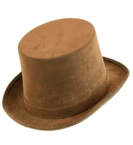 Hoge hoed vintage suede bruin vooraanzicht – hoeden