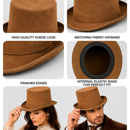 Hoge hoed vintage suede bruin productfoto – hoeden
