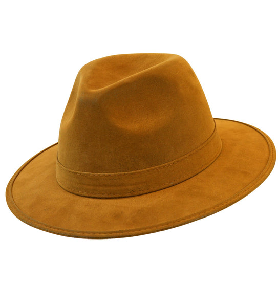 Fedorahoed vintage suede bruin voor heren vooraanzicht – hoeden