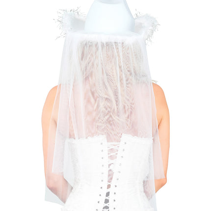 Hoed vrijgezellen party bruids met tiara marabou en sluier voor dames close-up – hoeden