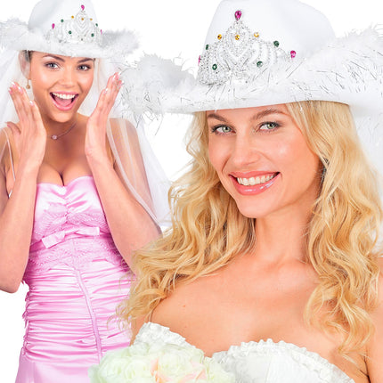 Hoed vrijgezellen party bruids met tiara marabou en sluier voor dames achterkant – hoeden