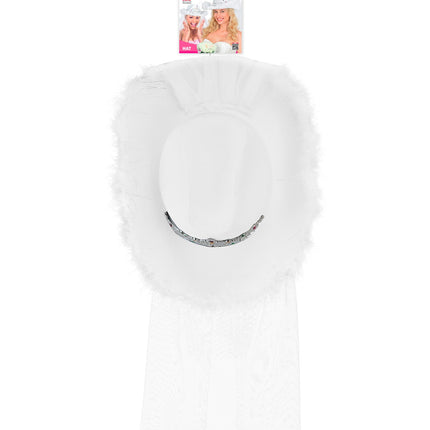 Hoed vrijgezellen party bruids met tiara marabou en sluier voor dames zijaanzicht – hoeden