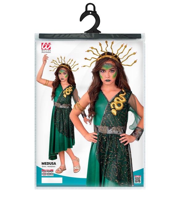 Medusa jurk meisjes in verpakking met jurk en haarband, kindermaten 116 tot 158 cm