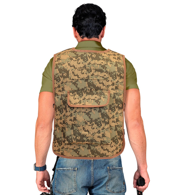 Achterkant camouflage tactisch gilet met twee brede kleppenzakken