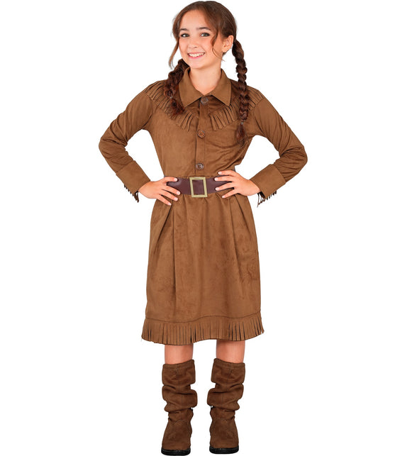 Cowgirl jurk meisjes met knoopsluiting, kraag en goudkleurige gesp