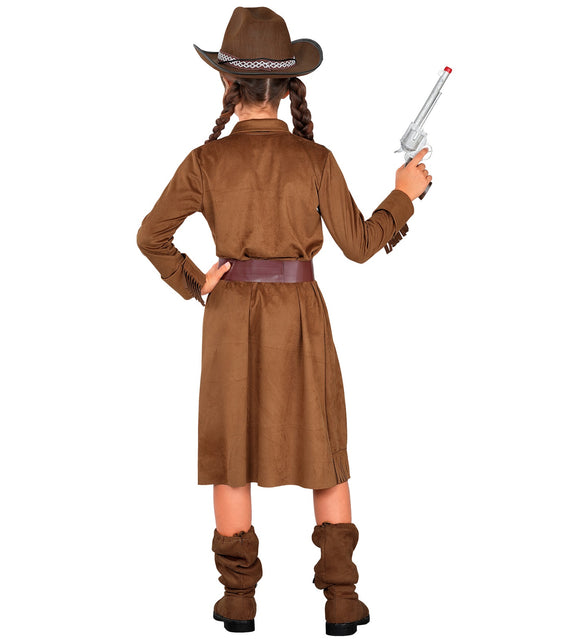 Western girl jurk achterkant met brede riem in de taille en franjezoom