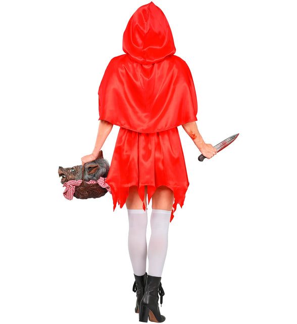 Zombie rode capelet jurk dames achterkant met rode capelet en opgezette capuchon