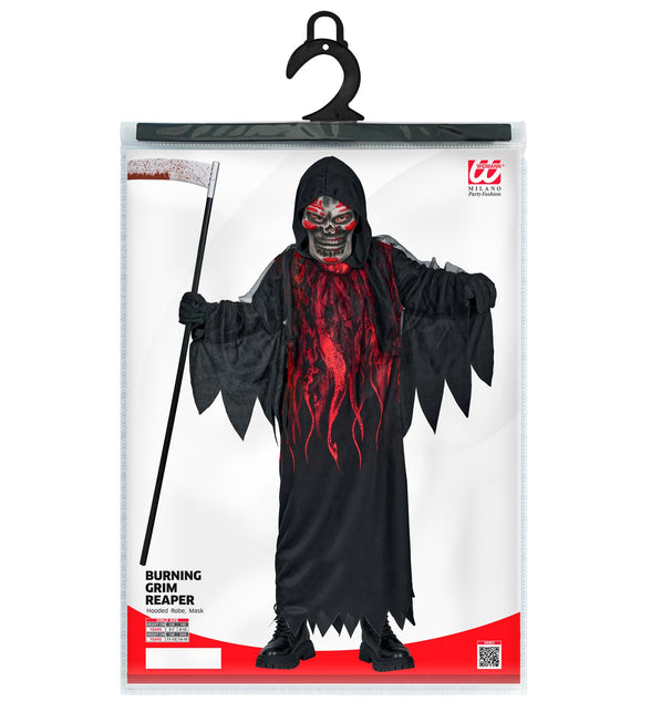 Verpakking van het magere hein gewaad met capuchon en masker in kindermaten voor Halloween