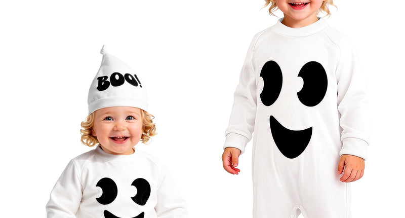Spook jumpsuit kinderen met kapje vooraanzicht – Halloweenkostuum