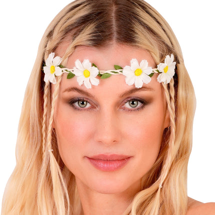Haarband bloemen wit detailopname – kleding accessoires