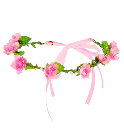 Tiara bloemen roze vooraanzicht – kleding accessoires