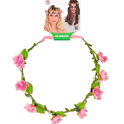 Tiara bloemen roze zijaanzicht – kleding accessoires