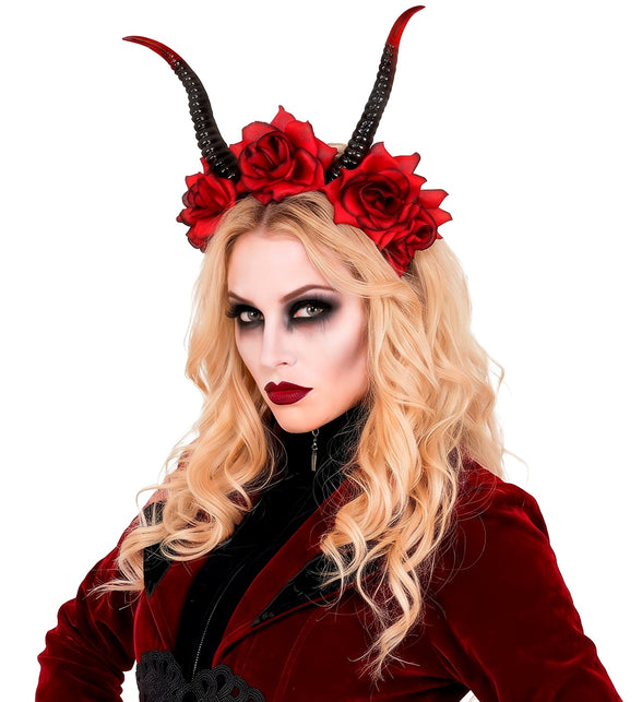Hoofddeksel met hoorns en rood rozen voor dames productfoto – accessoires