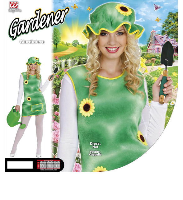 Zonnebloem jurkje Annelie compleet, bloemenmeisje tuin kostuum met hoed dames