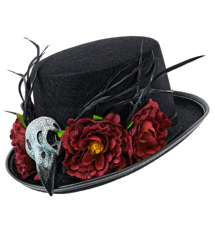 Hoge hoed voodoo gier schedel en bloemen vooraanzicht – hoeden