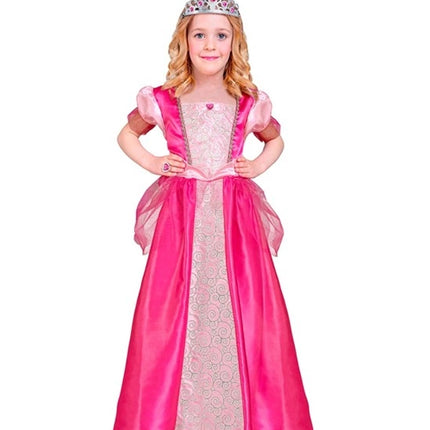 Roze prinsessenjurk kind - zijaanzicht met glittertiara