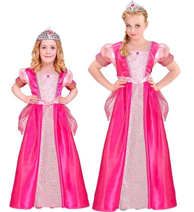 Roze prinsessenjurk met tiara - meisjes verkleedkostuum vooraanzicht