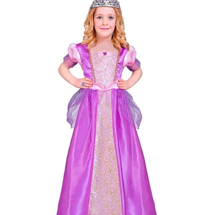 Paarse prinsessenjurk kind - zijaanzicht met glittertiara