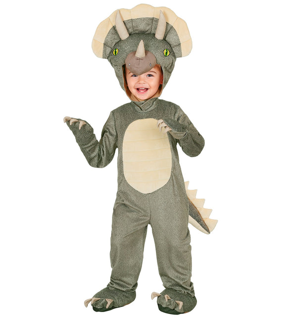 Triceratops jumpsuit jongens vooraanzicht met beige klauwen aan handen en voeten