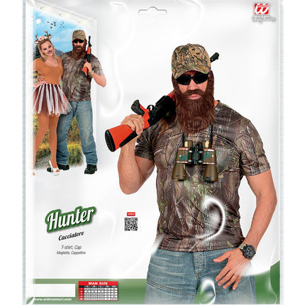 Jagershirt met camouflage print en pet, verkleedset jager man