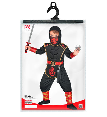 Ninja kostuum jongens in verpakking met maten 116 tot 158 cm