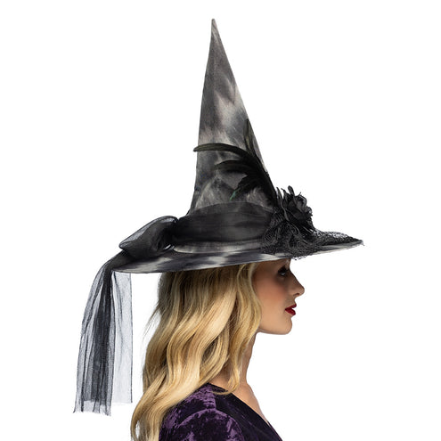 Halloween heksenhoed met chicken feathers