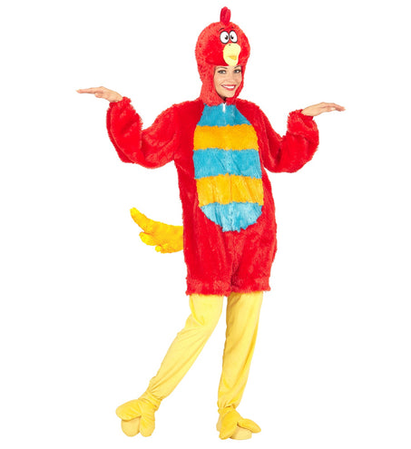 Rode vogel pluche kostuum achterkant, zachte dieren onesie met kap