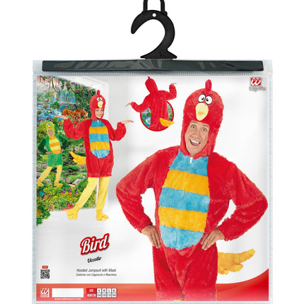 Rode vogel pluche pak compleet, zachte dieren onesie met kap volwassenen